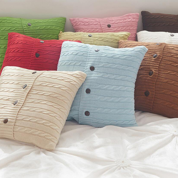 Custom 100% Cotton Cable Chunky Knit Body Pillowcover With Buttons