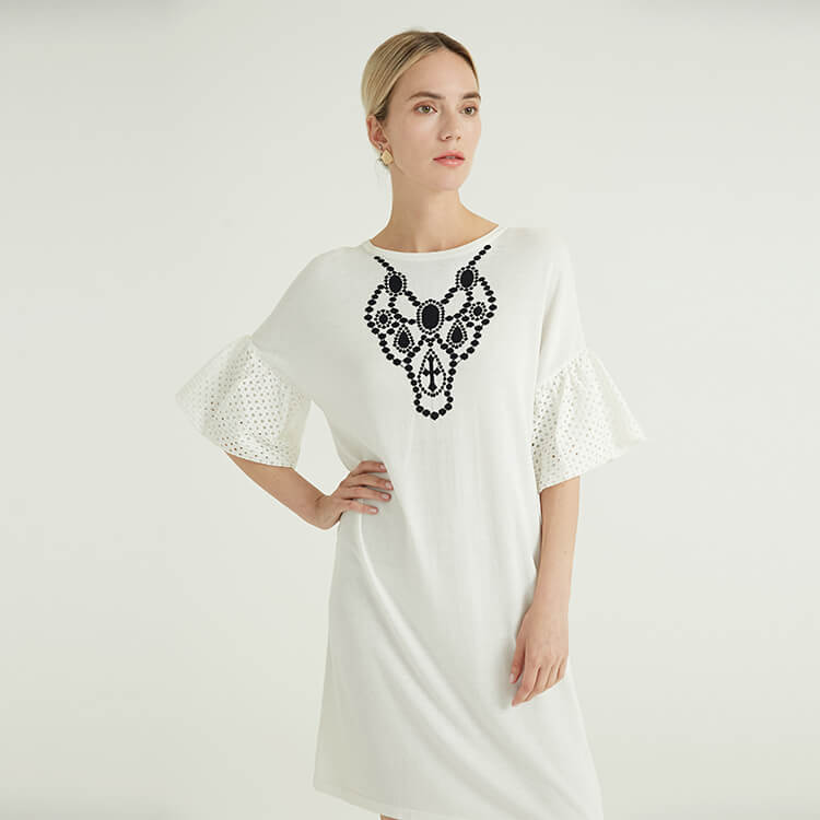 White Knitted Embroidery Simple Womens Plus Size Dresses