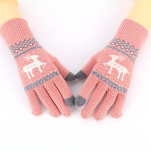 Elk Decorative Color Contrast Design Fashion Versatile Gender Free Knitted Gloves