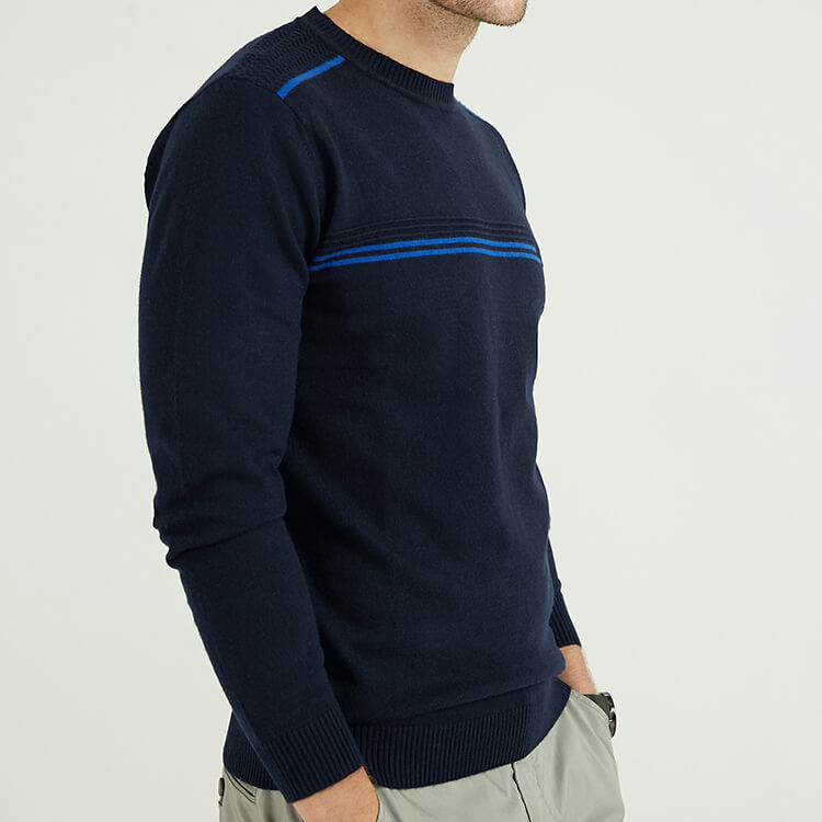 Custom Made Mens Wool Blend Navy Intarsia Round Neck Knitted Pullover Jumpers