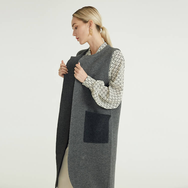 Custom Autumn Winter Pure Cashmere Grey Knitted Long Oversize Wool Cardigans
