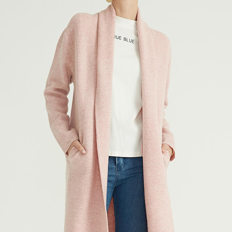 Latest Autumn Winter Merino Wool Knitted Pink Long Women Cashmere Cardigan