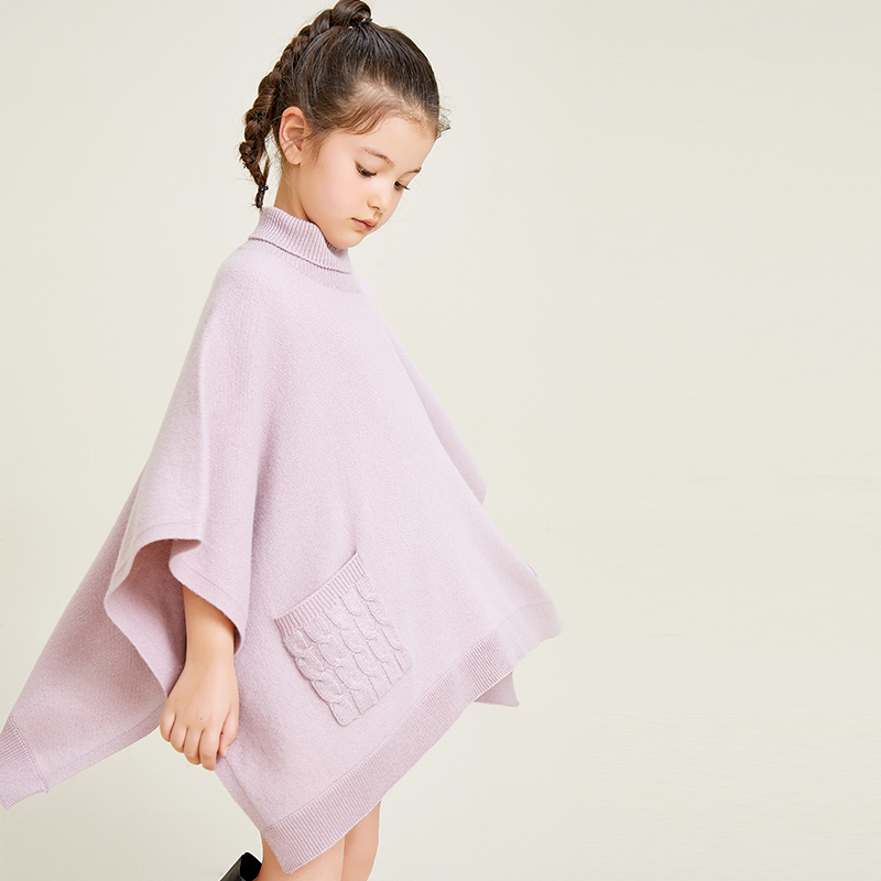 Pink Knitted Sleeveless Design Pullover High Neck Girls Sweater Cape