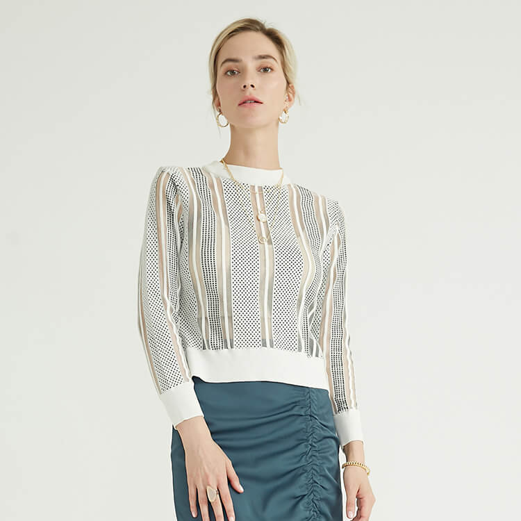 Back Button Decorative Yarn Stitching Women\'s Pullover Women Wool Sweater