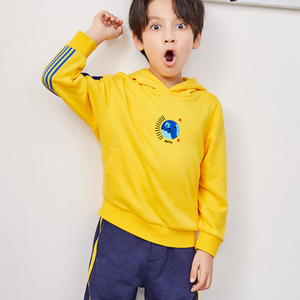 Boy's Sweatshirt with Yellow Hooded Pattern Stripe Sleeves