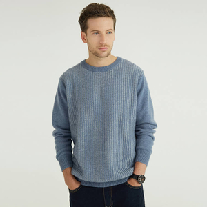 Custom Mens Cashmere Wool Blend Plaied Knitted Crewneck Pullover Sweater