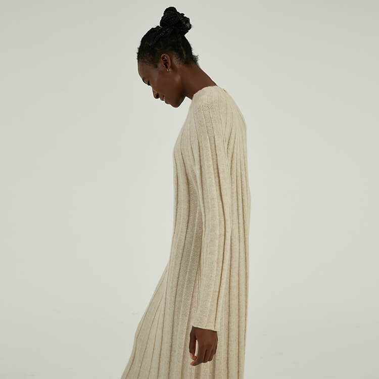 Custom Made Luxury 100% cashmere Long Rib Knitted Dress