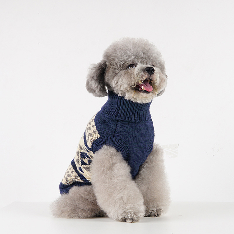 Personalized Puppier Dog Xmas Knitted Jacquard Sweater Coat Turtleneck Ugly Christmas Sweater 