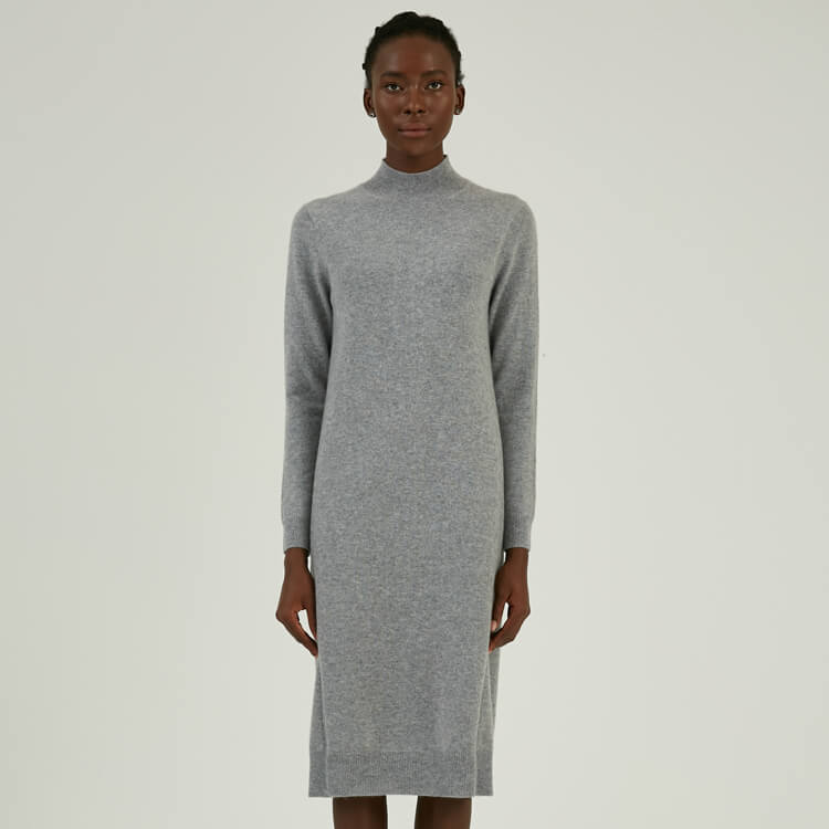 Custom Made Women\'s Half Turtleneck Woollen Midi Knitted Sweater Dress